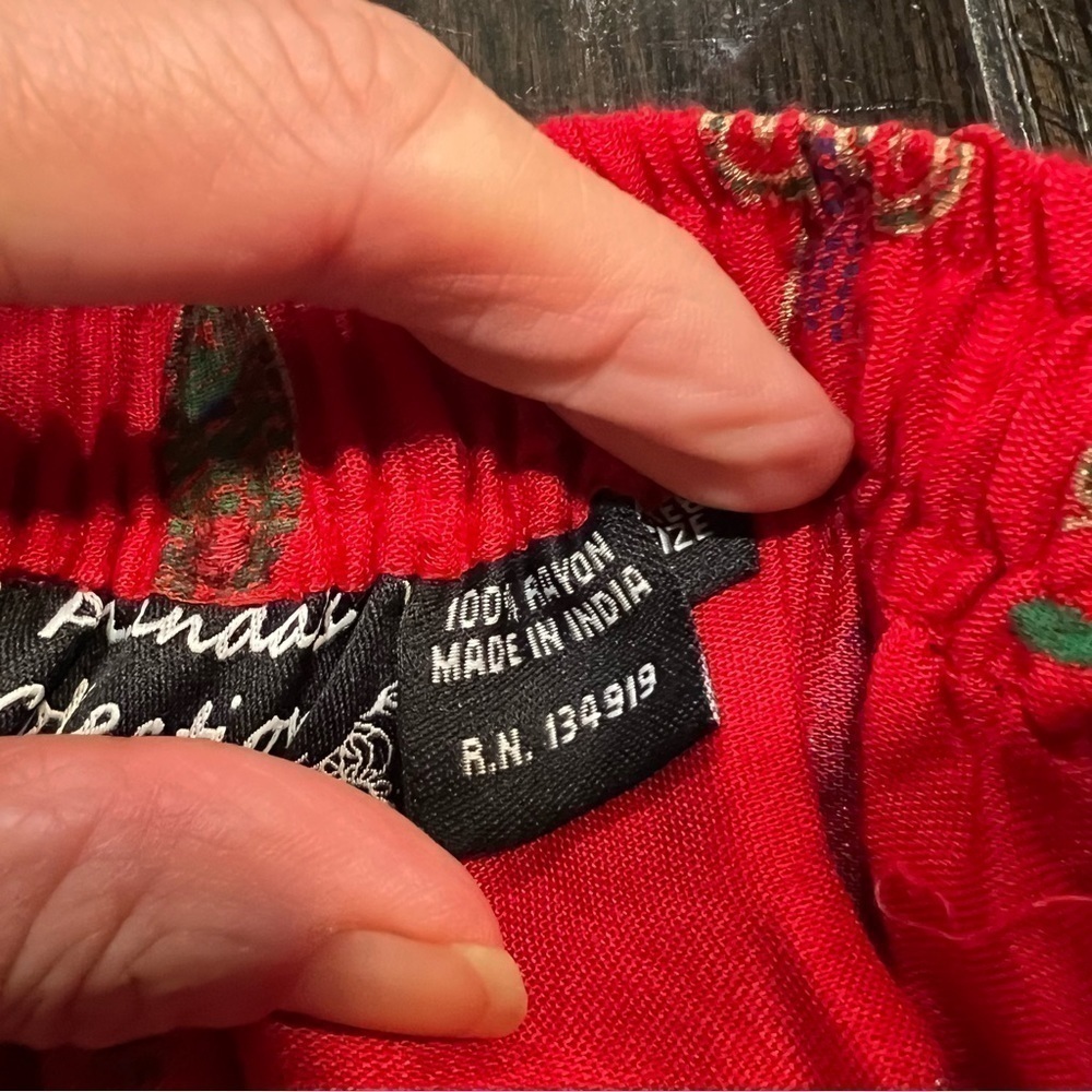 Nwt lightweight red lounge pants with Indian theme purple green elastic waist S - Picture 7 of 14